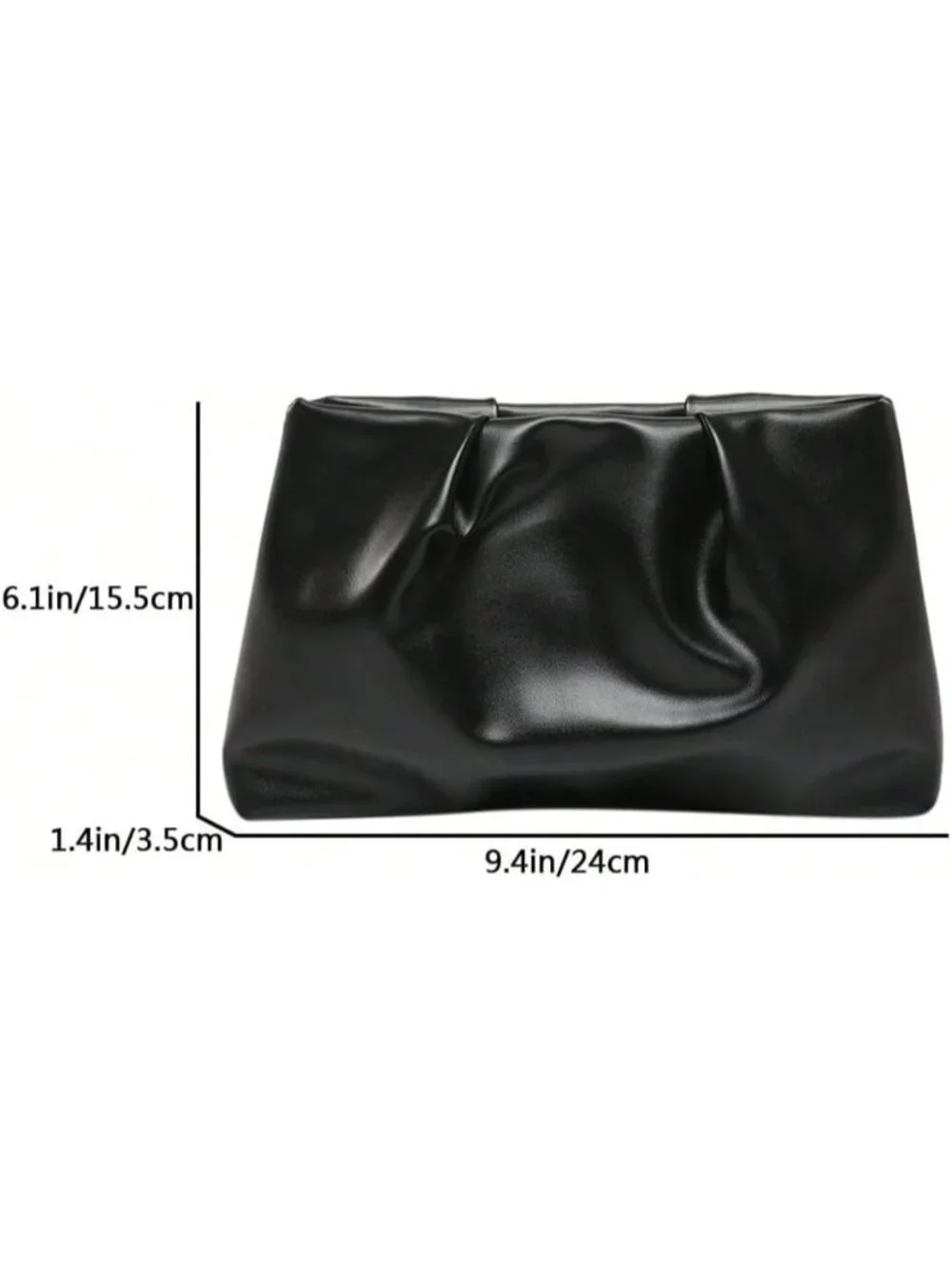 👜Women's Black PU Leather Clutch Purses Small Zipper Elegant Ruched Handbag